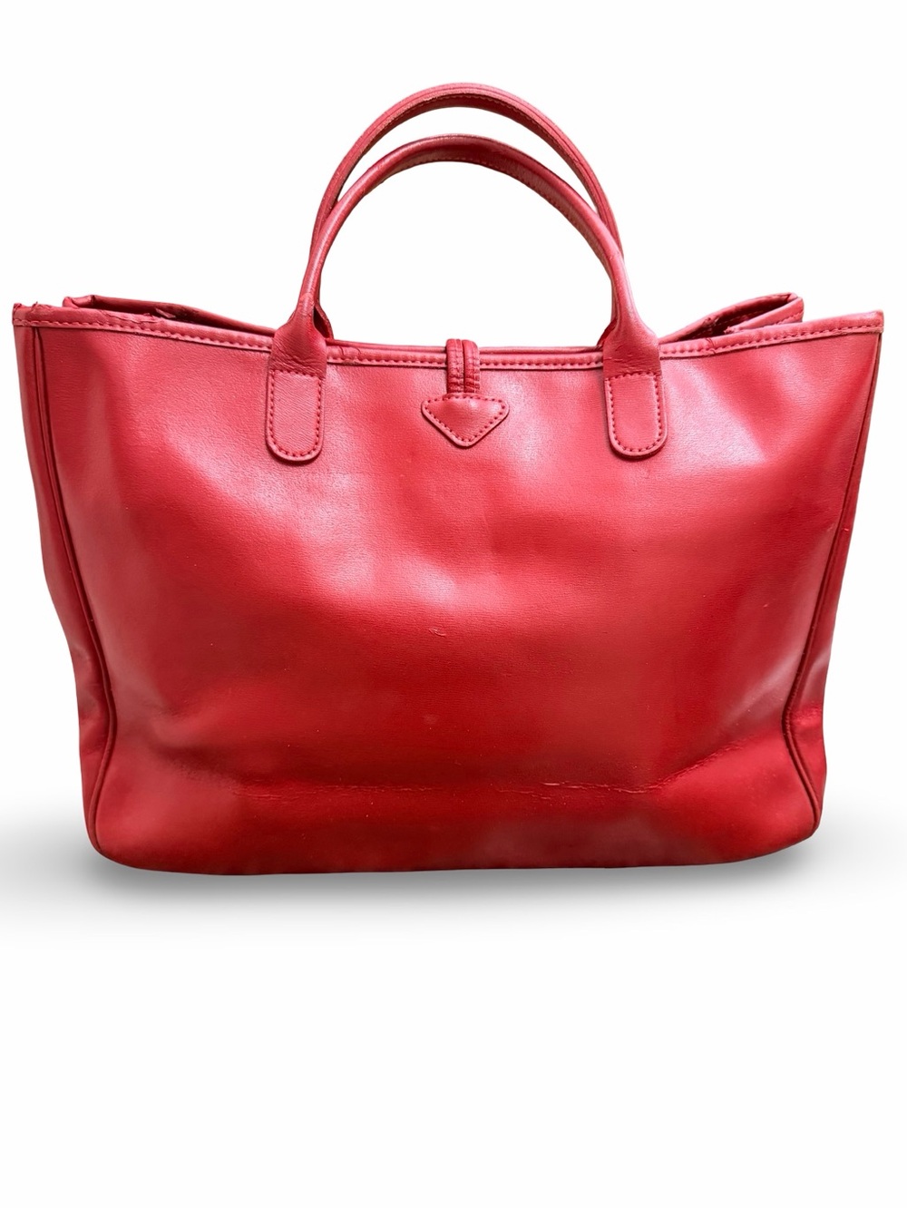 Vintage Longchamp Roseau Red Leather Tote Bag Clasp Handbag - Picture 3 of 12